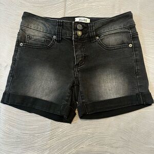 Mudd FLX Stretch distressed dark gray/black jean shorts with cuffs- Jrs size 3